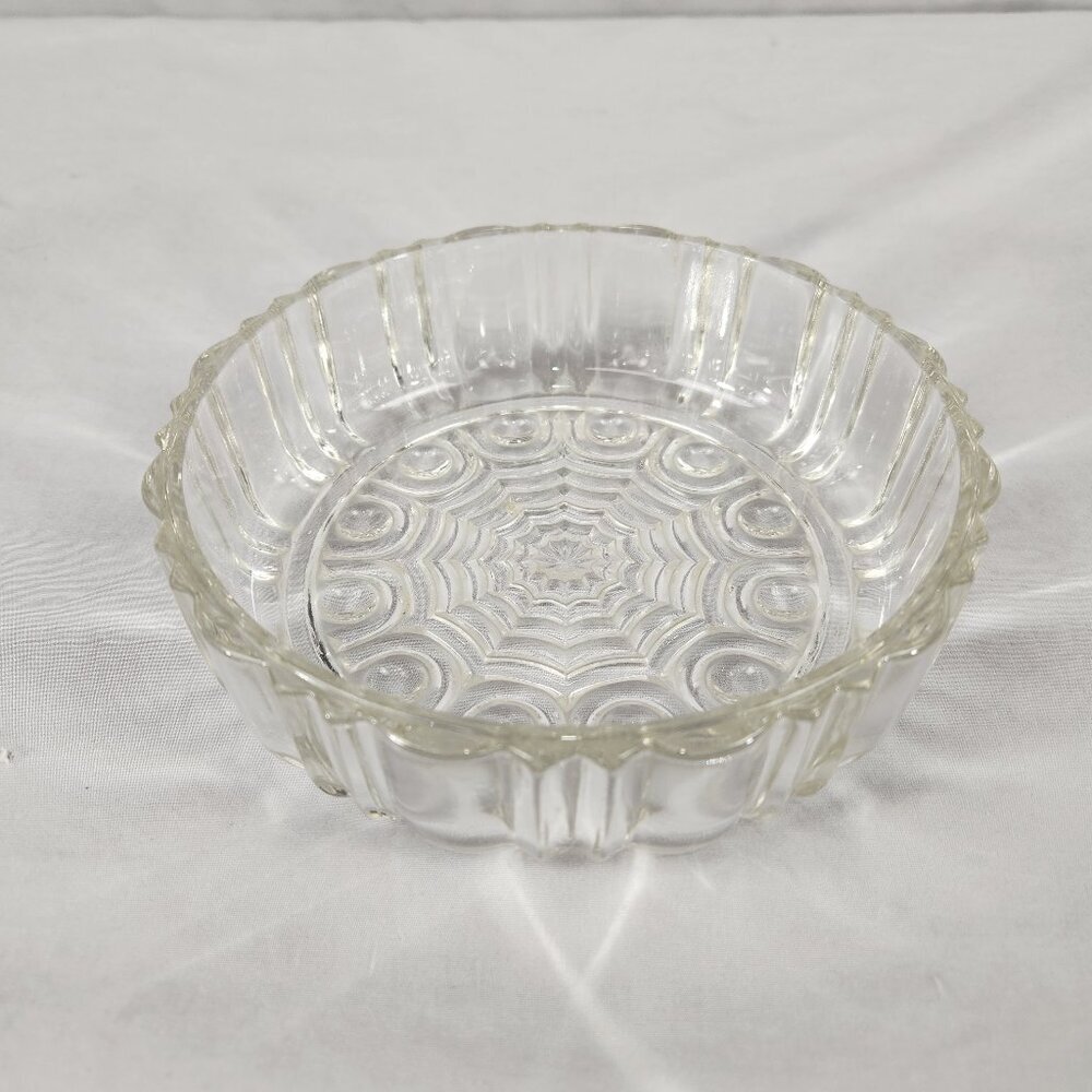 Vintage Anchor Hocking Spiderweb Bottom Old Cafe Glass Candy Trinket Dish 1930s